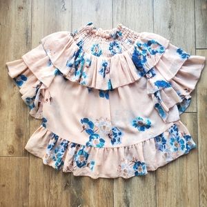 Ulla Johnson Liv Floral Ruffle Blouse Pink Blue Small